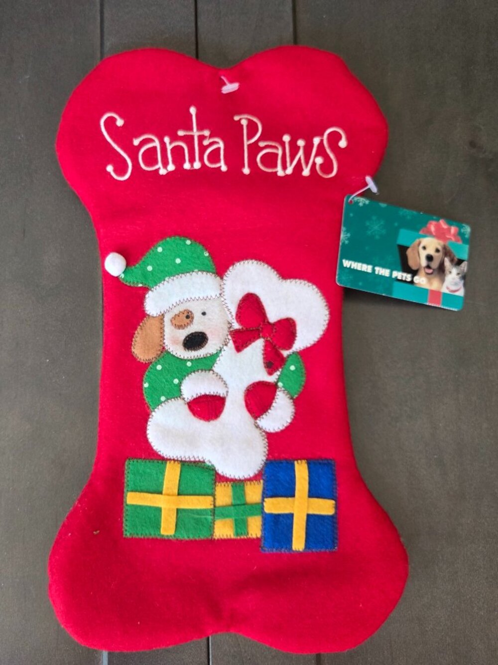 Cute Santa Paws Dog Christmas Stocking/Pet Gift NWT